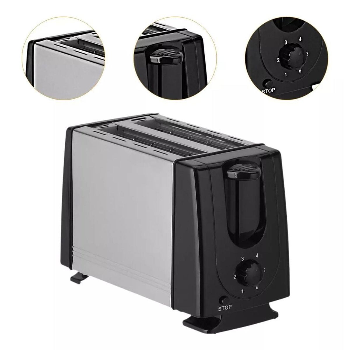 GENERICO - Tostadora QLT-118B de Acero Inoxidable 2 Panes 650W