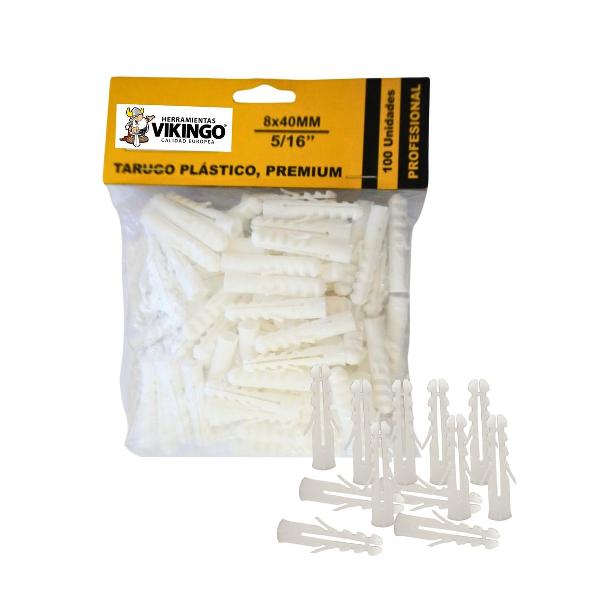 VIKINGO - TARUGO PLASTICO COLOR BLANCO 5/16, 100 unidades