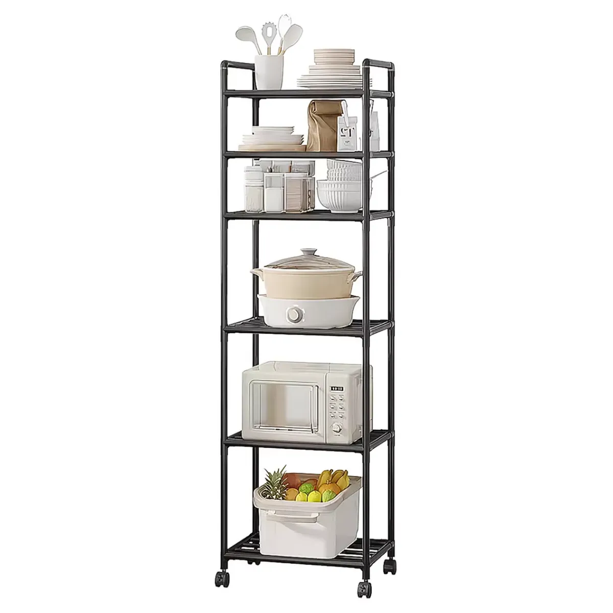 GENERICO - Estante Organizador de Cocina 6 Niveles con Ruedas 170x42x32cm - Negro