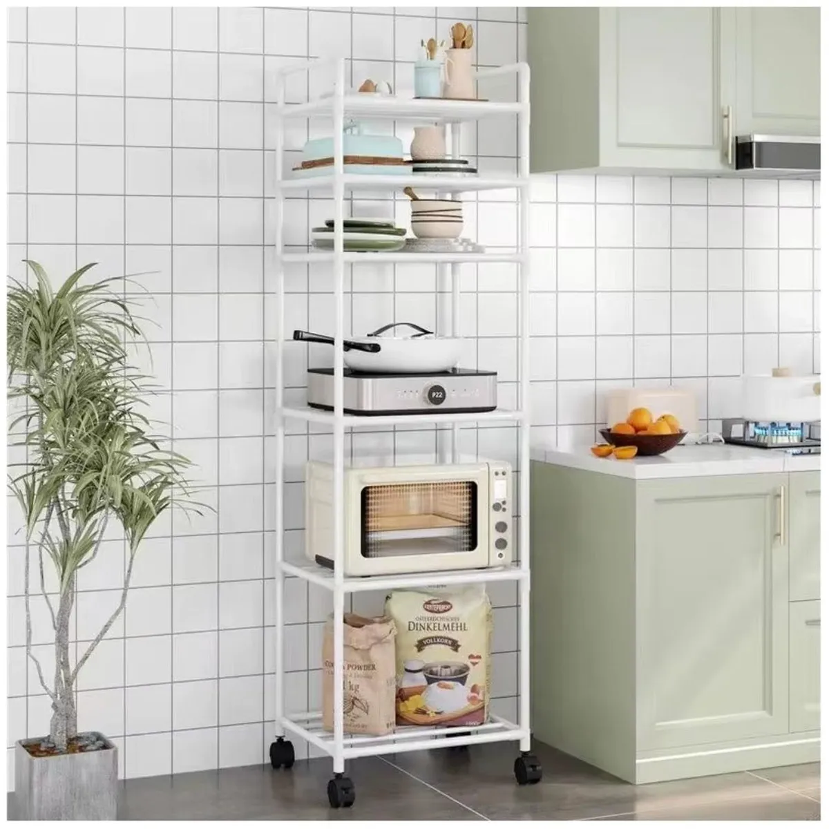 GENERICO - Estante Organizador de Cocina 6 Niveles con Ruedas 170x42x32cm Blanco