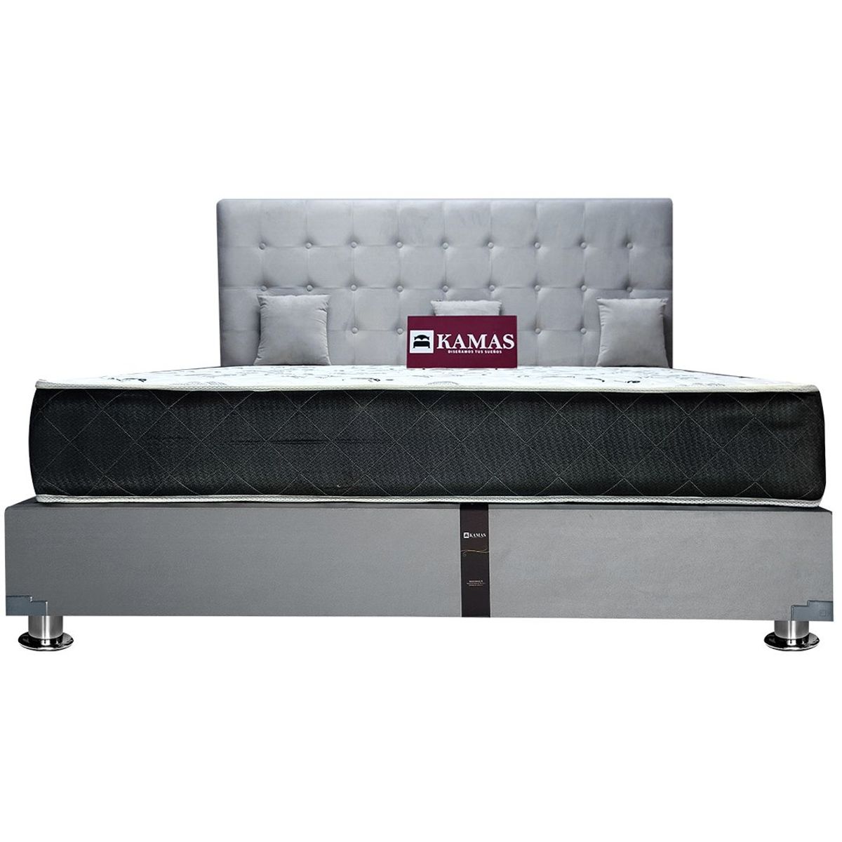KAMAS - DORMITORIO KAMAS KING SARKI + CABECERA AÉREA CUADROS 1 - GRIS