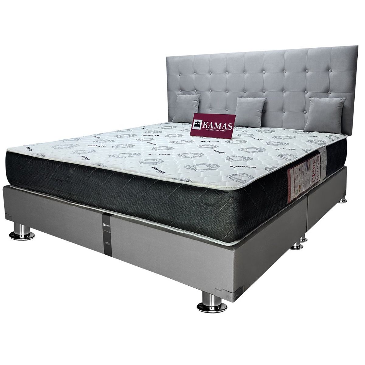 KAMAS - DORMITORIO KAMAS KING SARKI + CABECERA AÉREA CUADROS 1 - GRIS