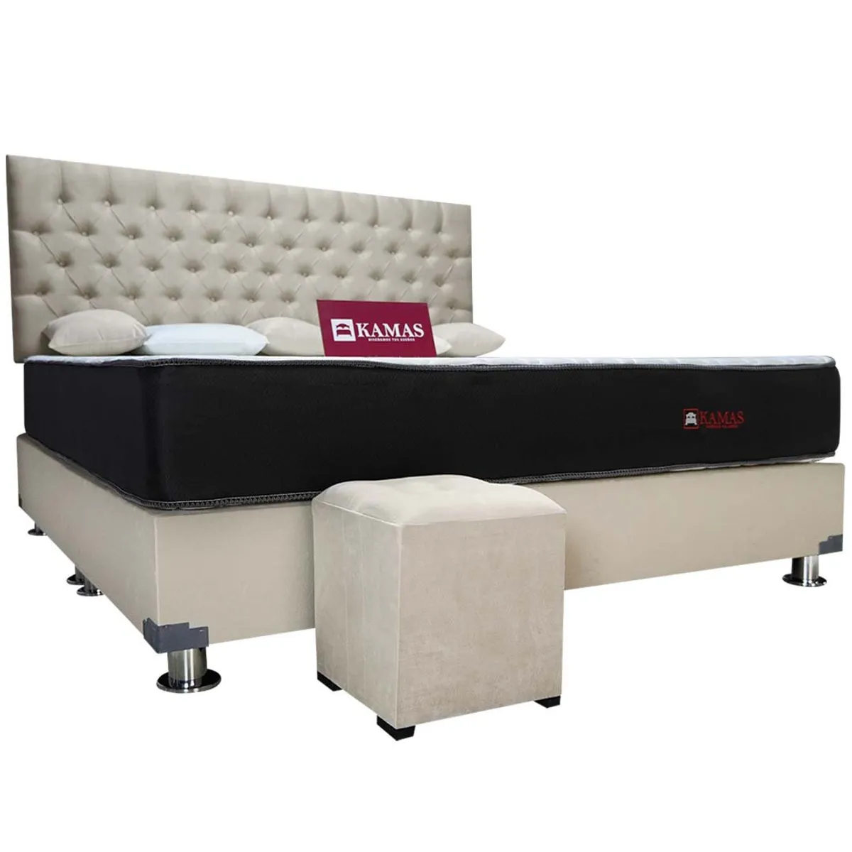 KAMAS - DORMITORIO KAMAS KING SARKI + CABECERA AÉREA CAPITONEADO - BEIGE