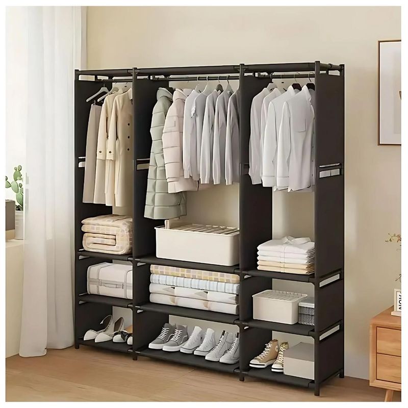 GENERICO - Ropero Colgador Organizador de Ropa 3 Cuerpos 170x130x36cm - Negro