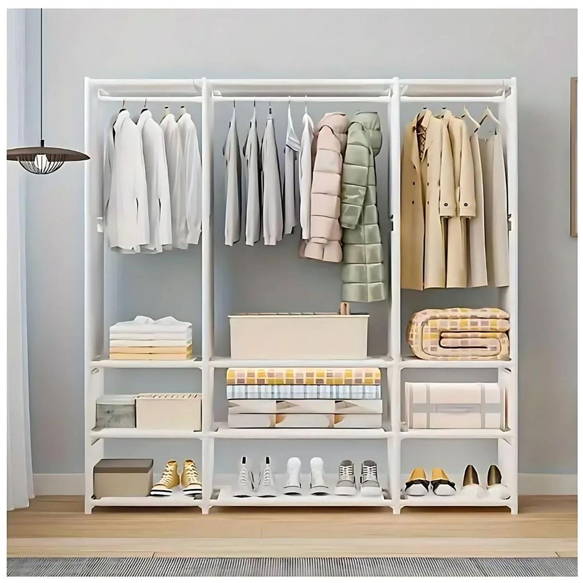 GENERICO - Ropero Colgador Organizador de Ropa 3 Cuerpos 170x130x36 - Blanco - M