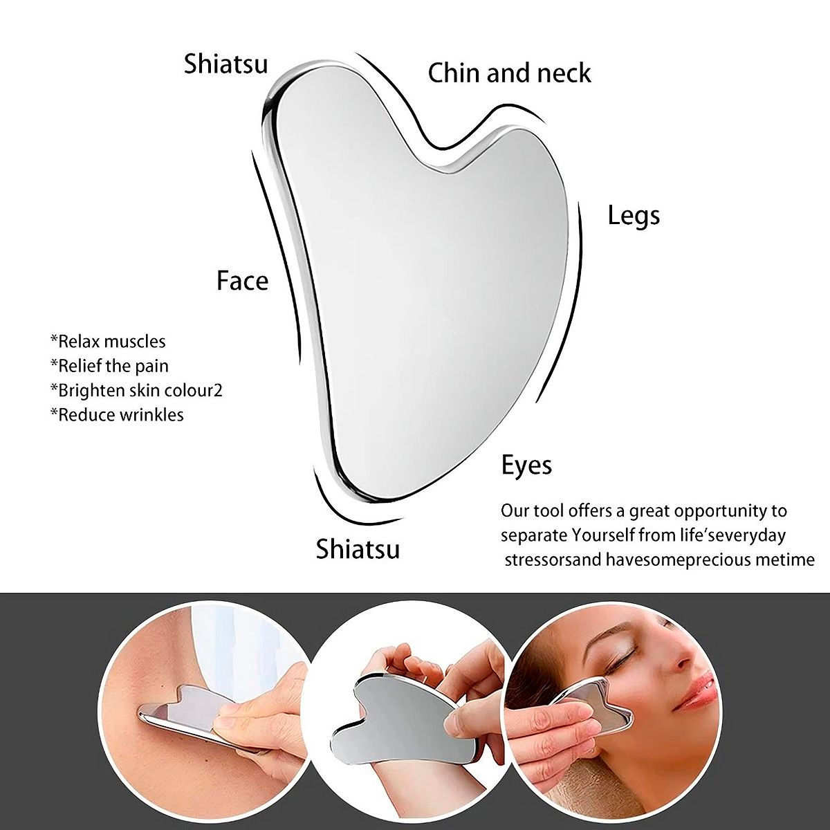 GENERICO - Gua Sha Acero Inoxidable - Antiarrugas Drenaje Linfático
