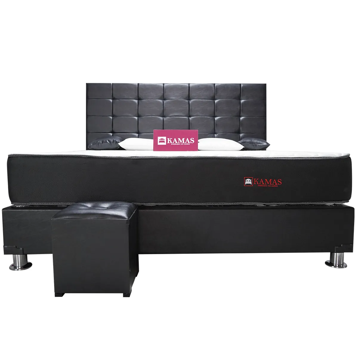 KAMAS - DORMITORIO KAMAS KING SARKI + CABECERA AÉREA RECTANGULAR 2 - CUERO NEGRO