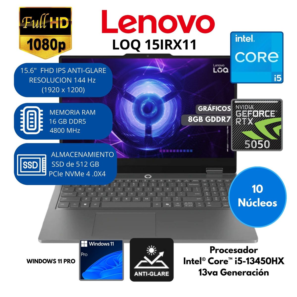 LENOVO - Laptop Lenovo Intel Core i5(LOQ 15IRX11) RAM 16 GB SSD 512 GB 15.6" FHD Windows 11