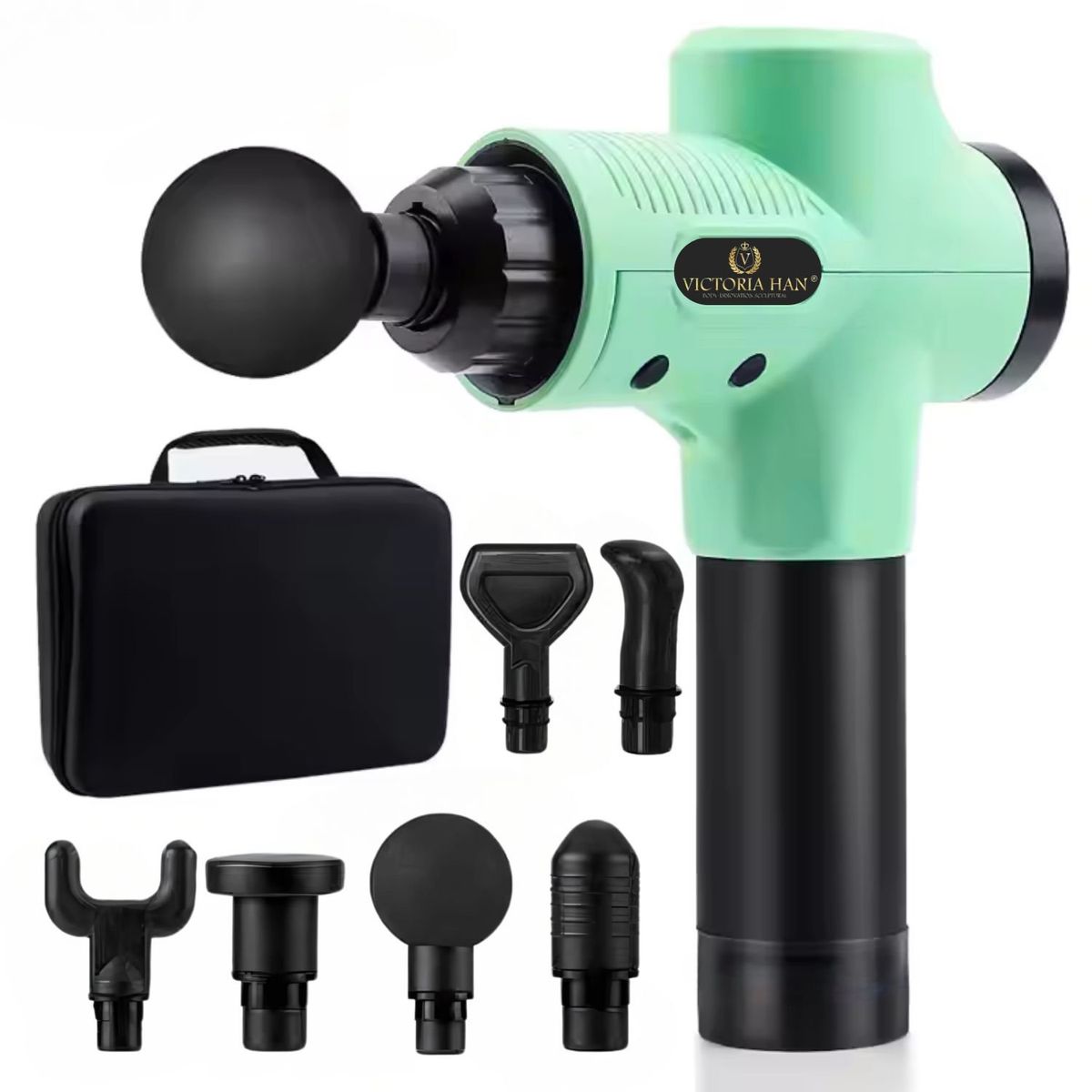 VICTORIA - Pistola de Masaje Profesional con 6 Cabezales y 30 Niveles de Potencia