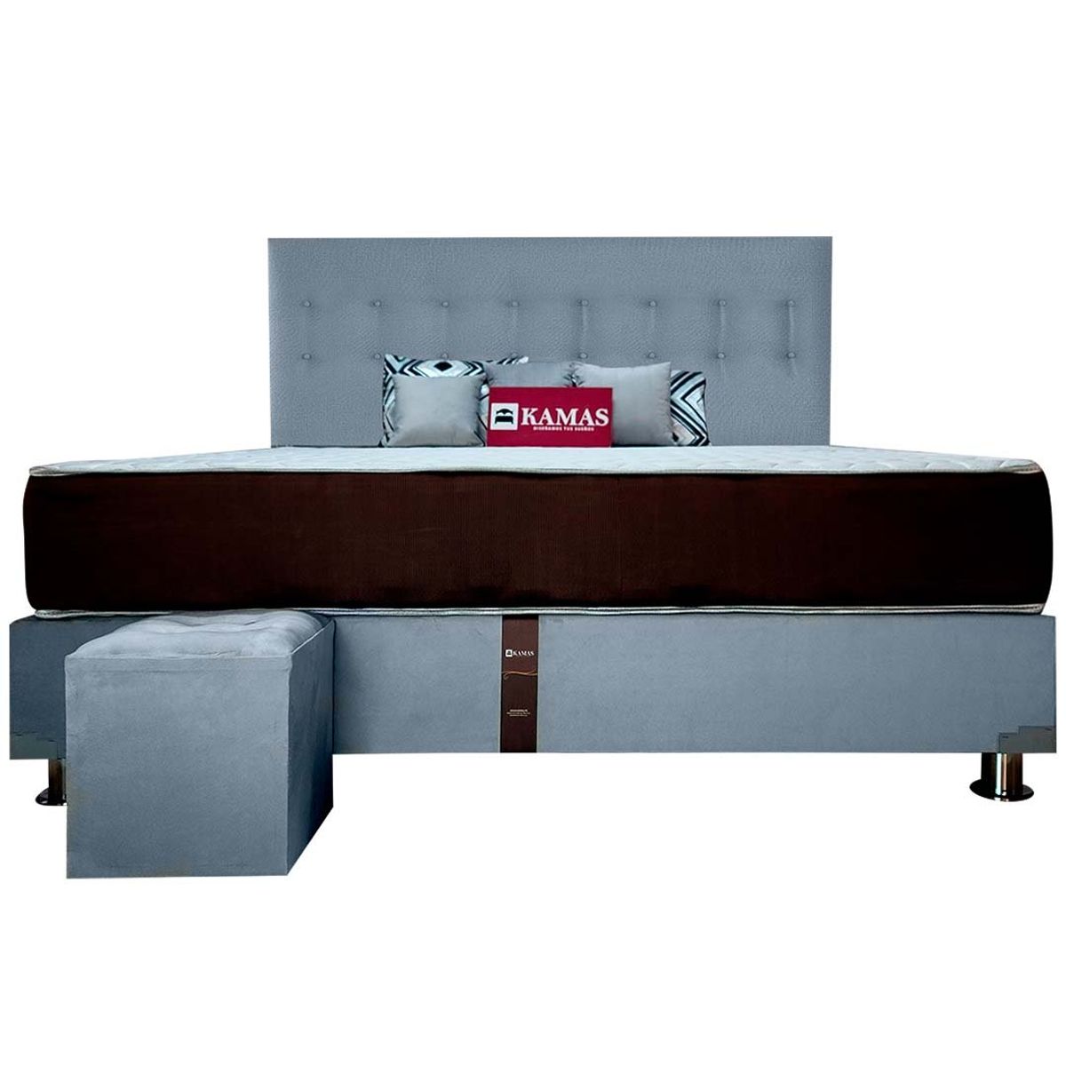 KAMAS - DORMITORIO KAMAS KING SARKI + CABECERA AÉREA CLÁSICA 2 - GRIS PLATA