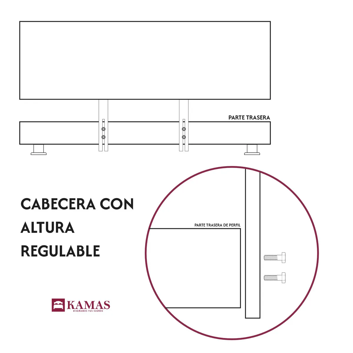 KAMAS - DORMITORIO KAMAS KING SARKI + CABECERA AÉREA LINEAL 2 - NEGRO