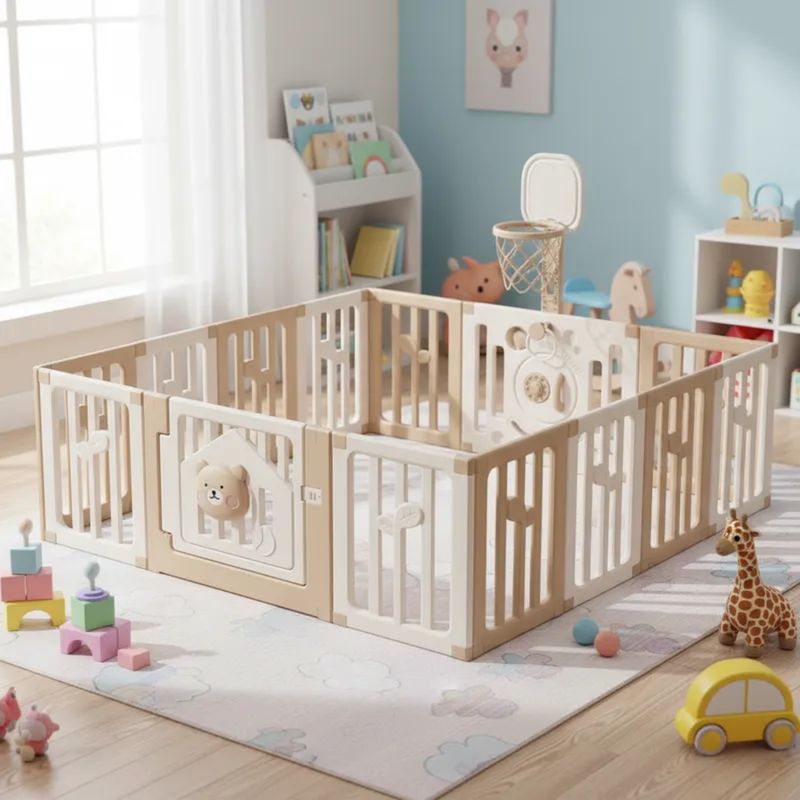 GENERICO - CORRALITO INFANTIL EXTRAGRANDE MODELO BABY BEAR COLOR COFFEE 180x200CM