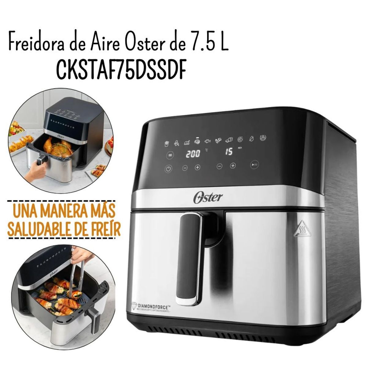 OSTER - Freidora de Aire de 7.5 Lt. Digital Oster 10 programas - CKSTAF75DSSDF