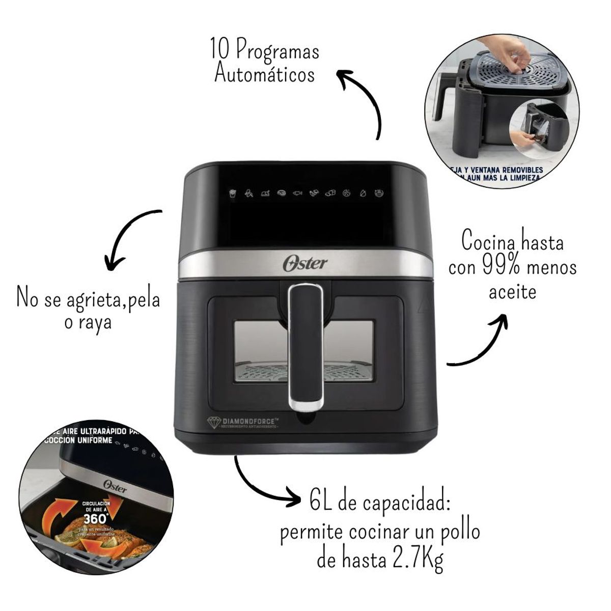 OSTER - Freidora de Aire Digital Oster de 6Lt - CKSTAF60WDDF