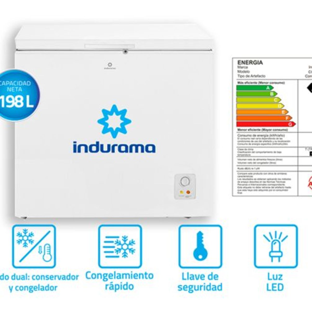INDURAMA - Congelador Horizontal 198 litros Blanco Indurama CI-220BL