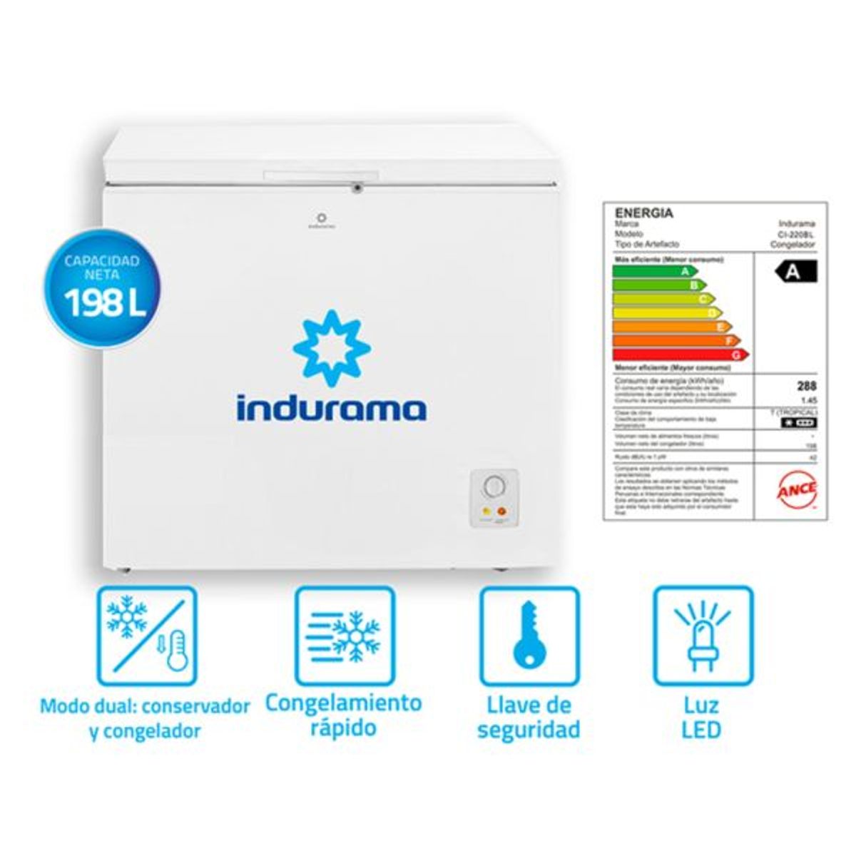 INDURAMA - Congelador Horizontal 198 litros Blanco Indurama CI-220BL
