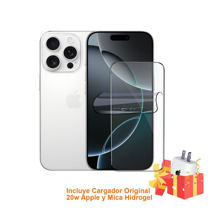 APPLE - Iphone 16 Pro 128Gb Esim White Titanium con Mica Hidrogel y Cargador 20w Original