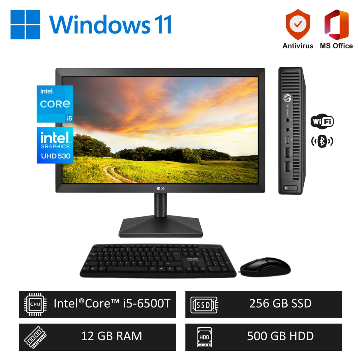 INTEL - Computadora PC Empresarial Intel Core i5 3,10 GHz 12GB RAM 256GB SSD+500GB HDD