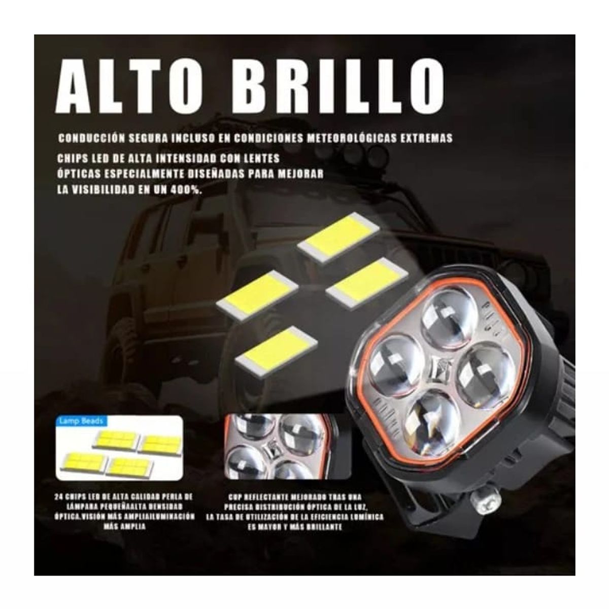 GENERICO - FARO LUPA EXPLORADOR DUAL 4 LED 40W ESTROBOSCOPIA