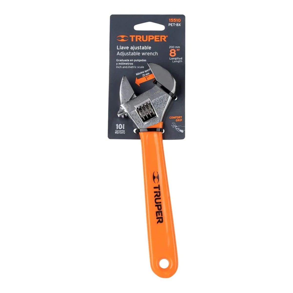 TRUPER - Llave Francesa 8 Pulg Profesional Cromada