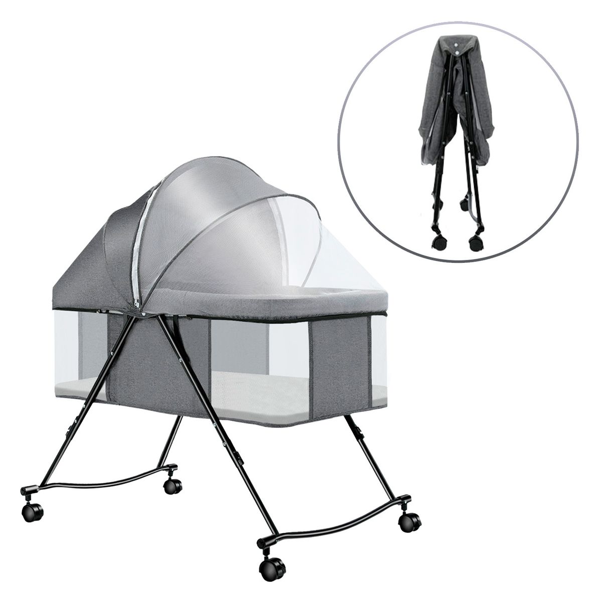 BABYPAL - Cuna Plegable para Bebé con Mosquitero y Función de Mecedora