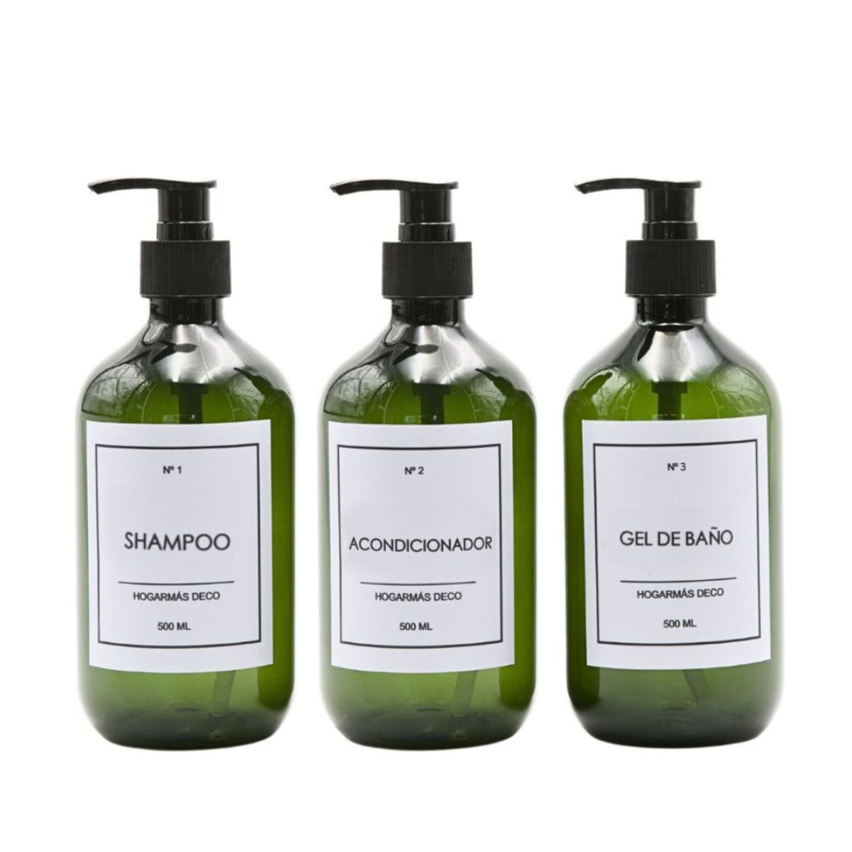 HOGARMAS - Set de 3 Botellas Dispensadoras para Baño Verde