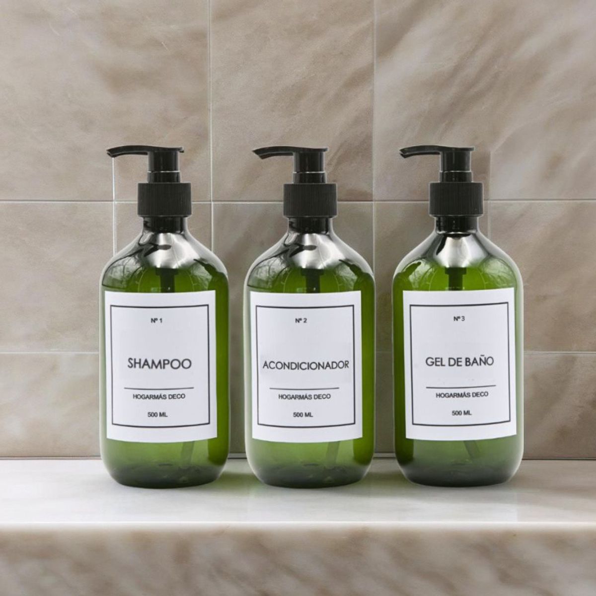 HOGARMAS - Set de 3 Botellas Dispensadoras para Baño Verde