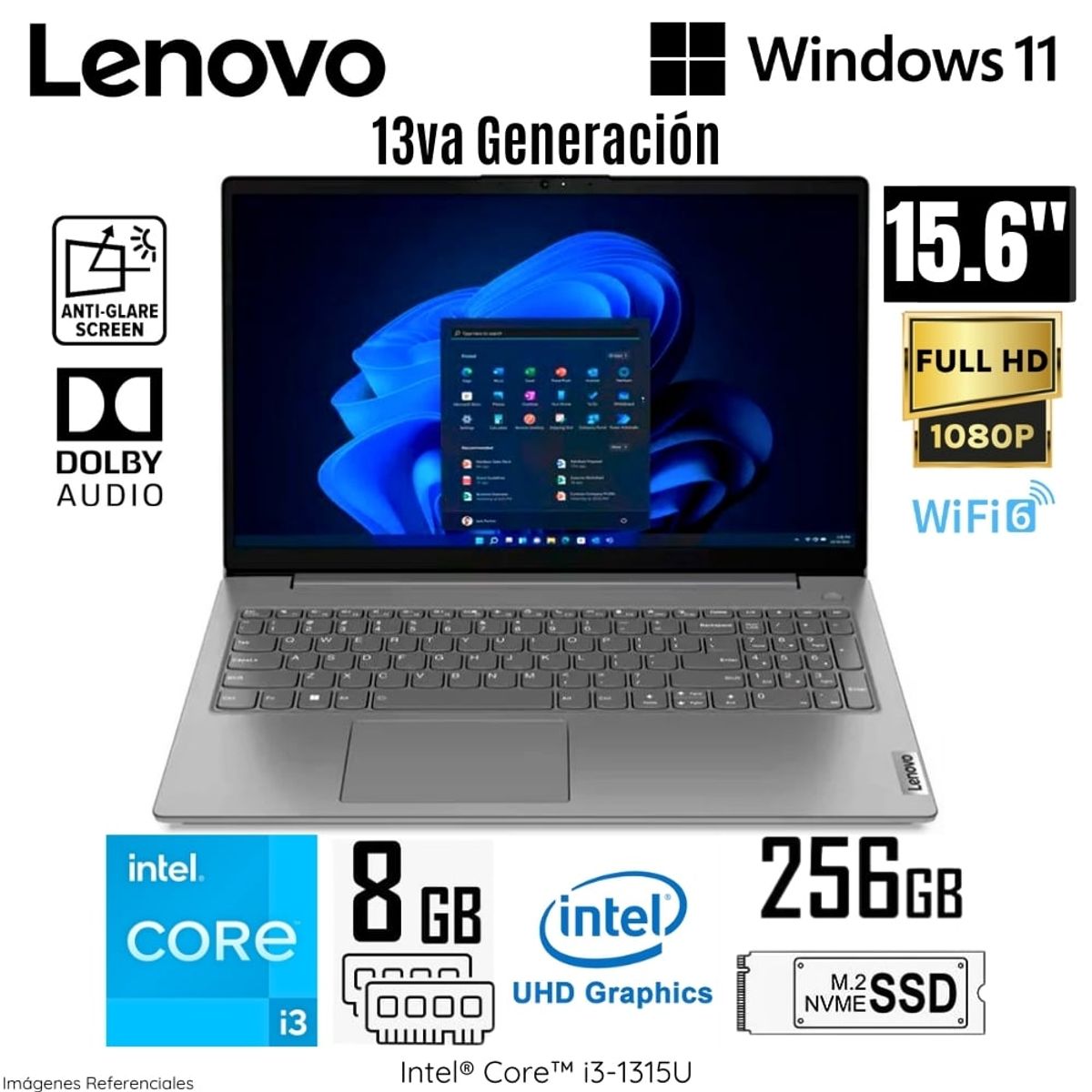 LENOVO - Laptop Lenovo V15 G4 IRU Intel Core i3-1315U 8GB RAM 256GB SSD 15,6  pulg FHD - 83A100ELLM