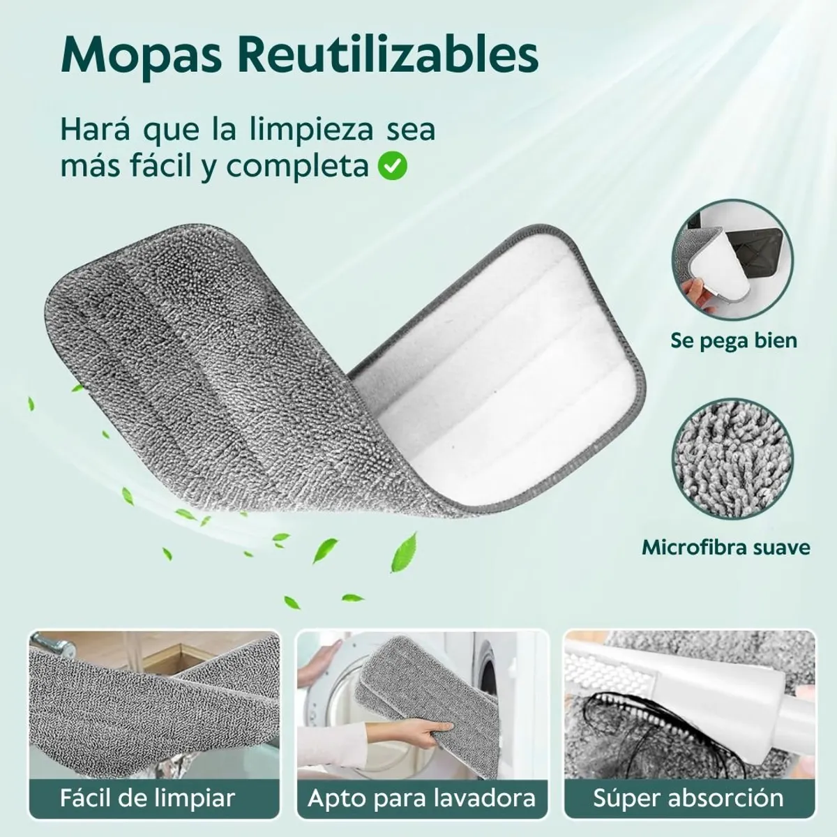 HOGARMAS - Pack de 5 Repuestos de Mopa Microfibra para Trapeador