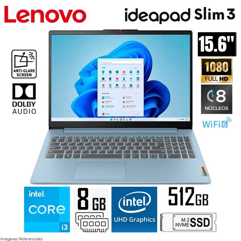 LENOVO - Laptop Lenovo IdeaPad Slim 3 15IAN8 Intel Core i3-N305 8GB RAM 512GB SSD 15.6 FHD - 82XB003MLM