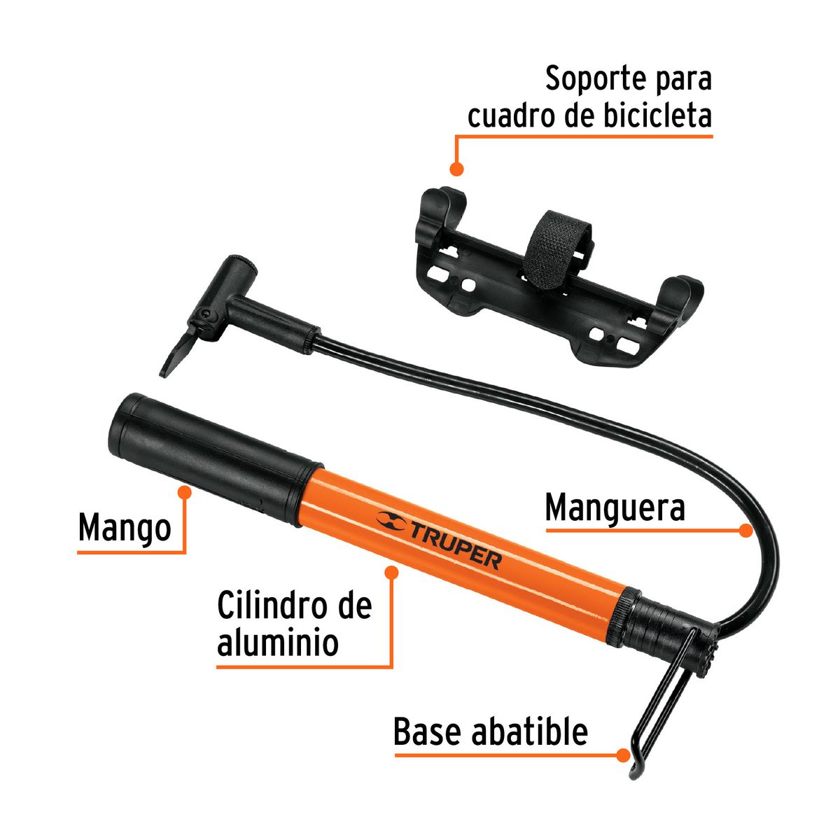 TRUPER - Mini Inflador Manual para Bicicleta 60 PSI