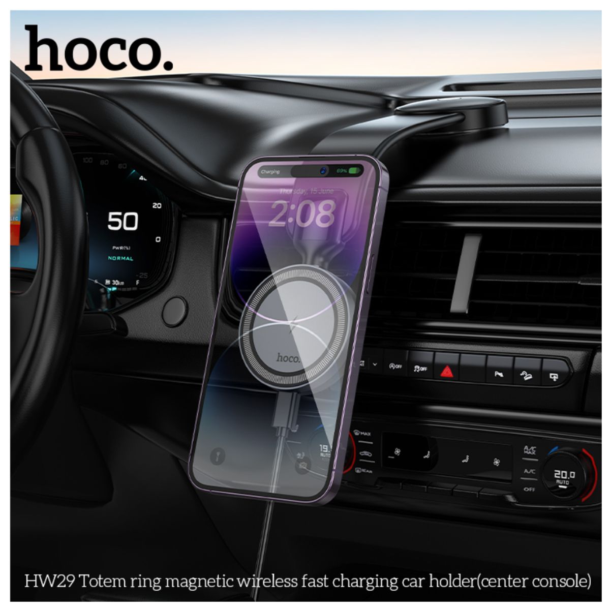 HOCO - Holder Soporte Cargador Inalambrico Carga Rapida Magnetico 15w Auto