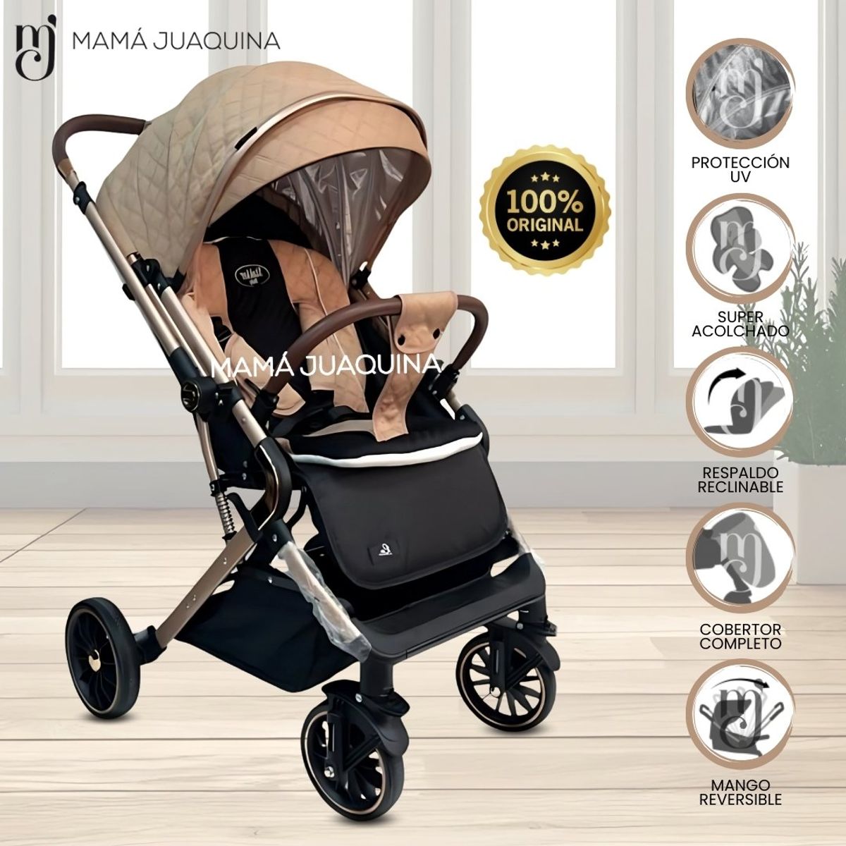 Baby - Coche Maleta con Mango Reversible «RYDINK» Beige