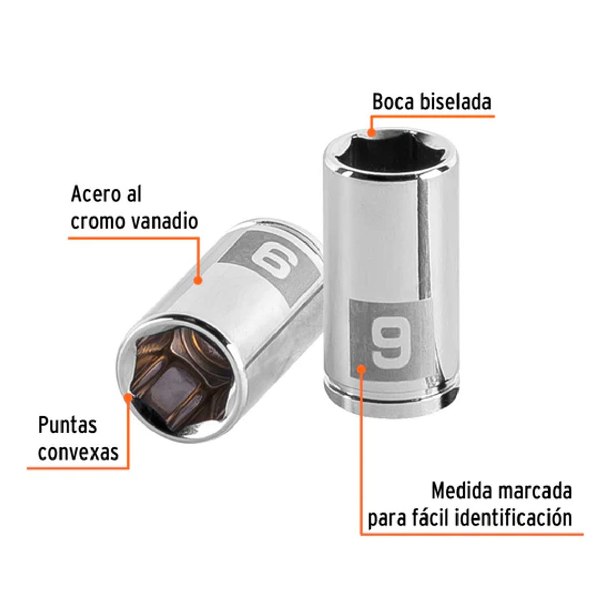 TRUPER - Dado de 9 mm, 6 puntas, cuadro 1/4pulg