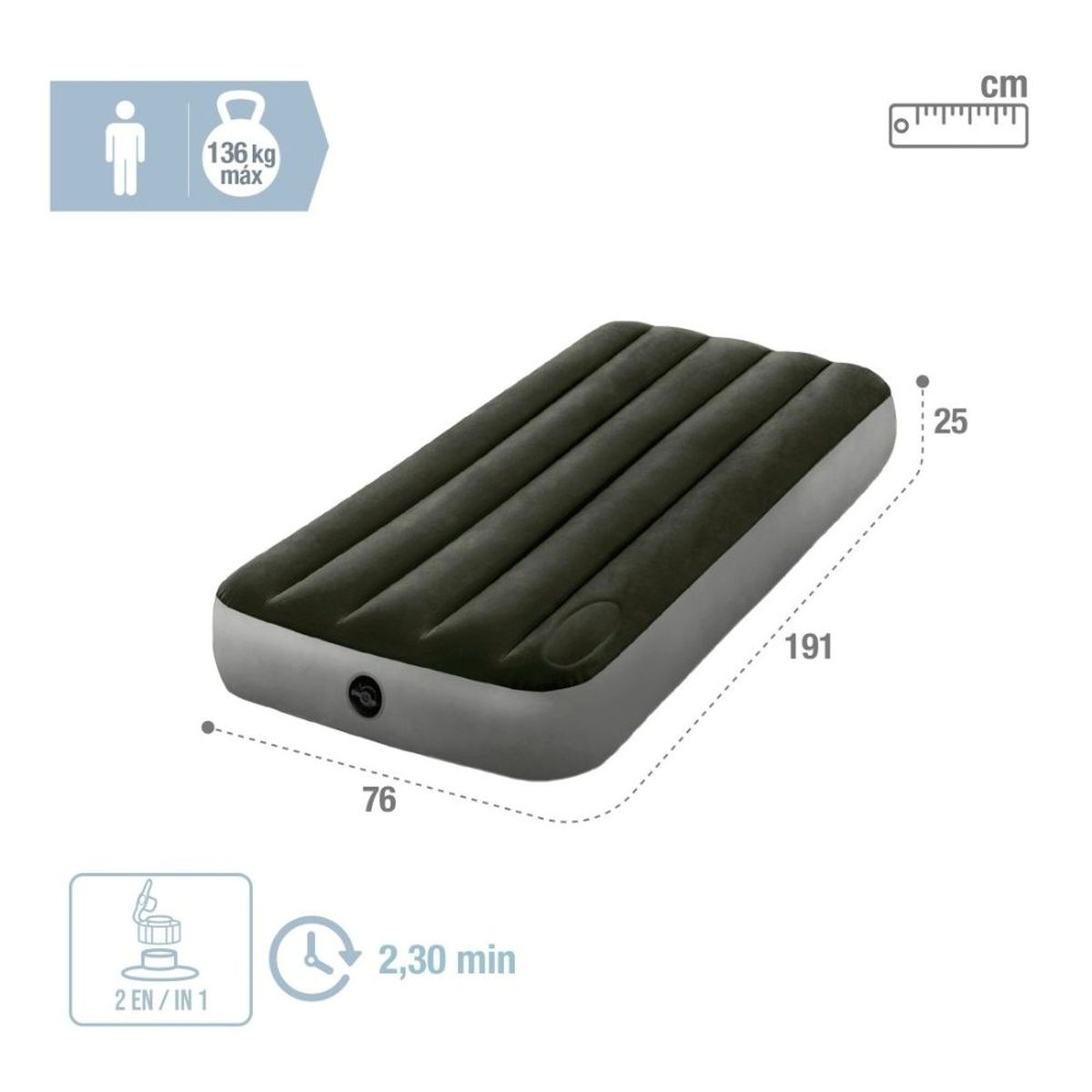 INTEX - Colchón Inflable Individual Intex con Inflador de pie