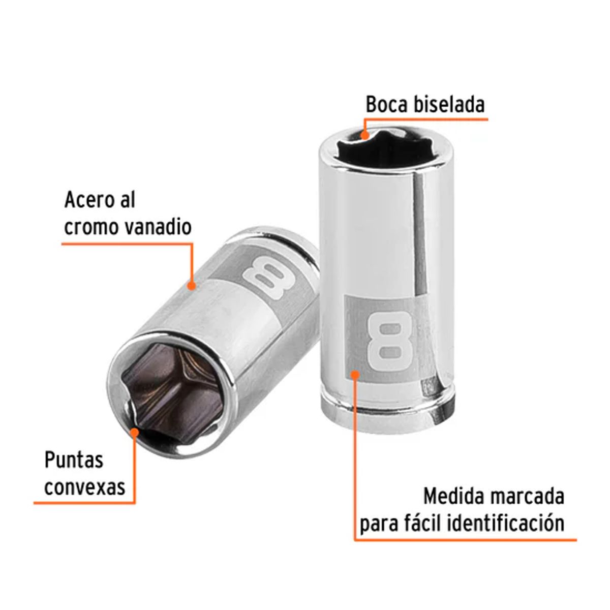 TRUPER - Dado hexagonal encastre 1/4pulg de 8 mm