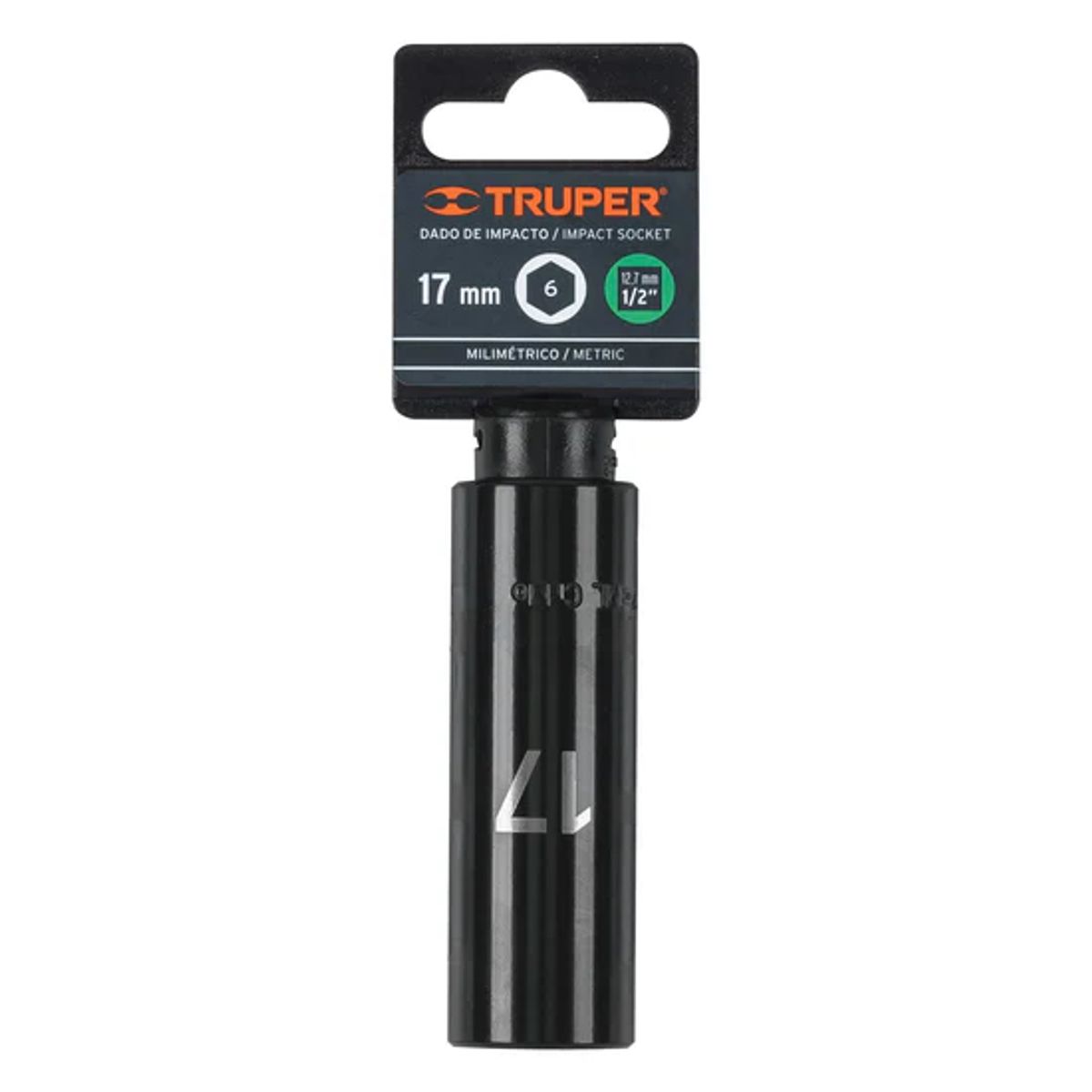 TRUPER - Dado largo cuadro 1/2pulg de impacto 6 puntas de 17 mm
