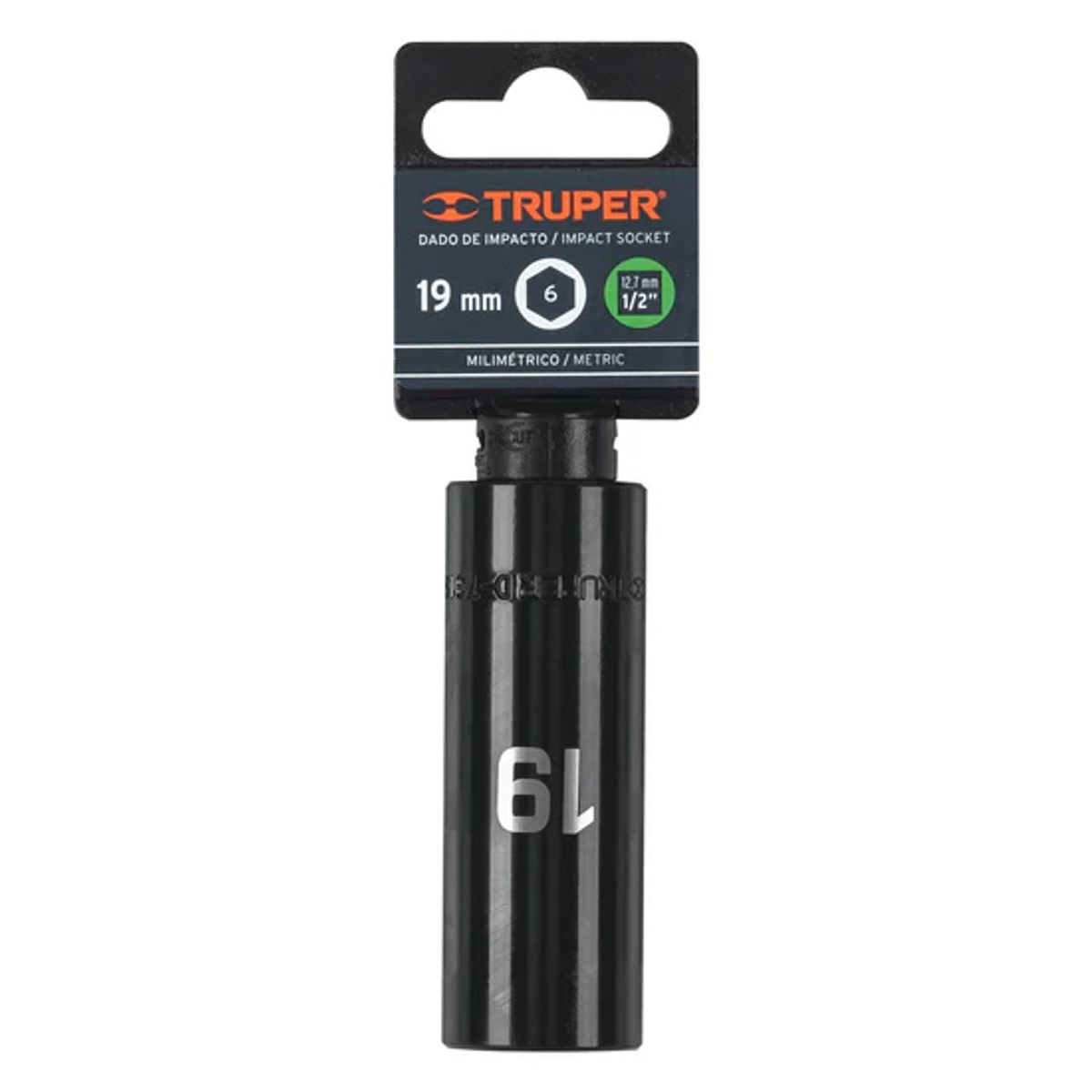 TRUPER - Dado largo cuadro 1/2pulg de impacto 6 puntas de 19 mm