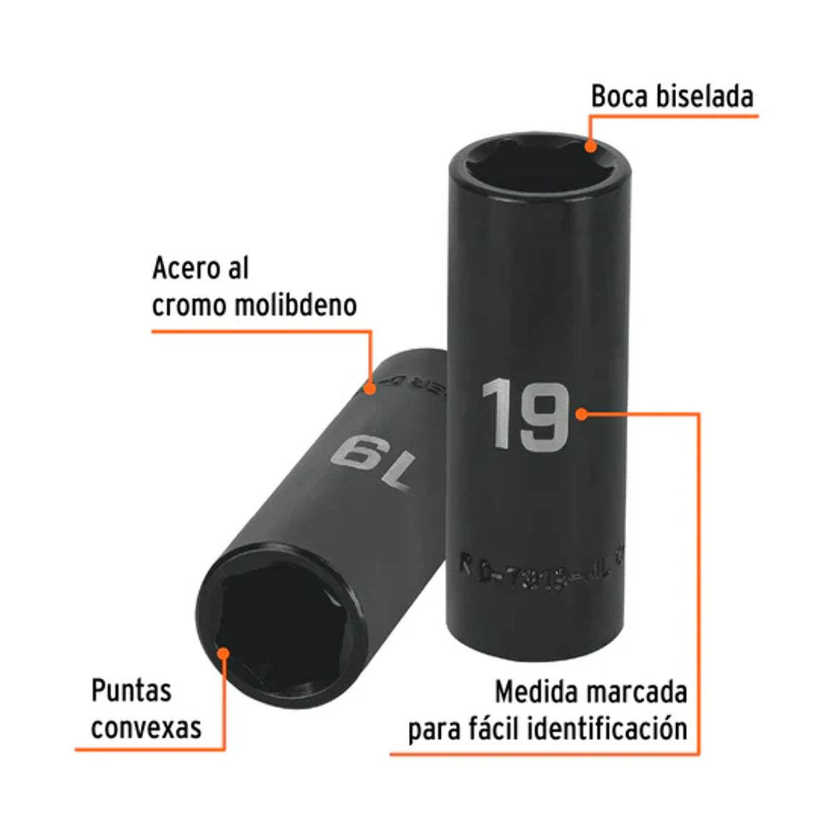 TRUPER - Dado largo cuadro 1/2pulg de impacto 6 puntas de 19 mm
