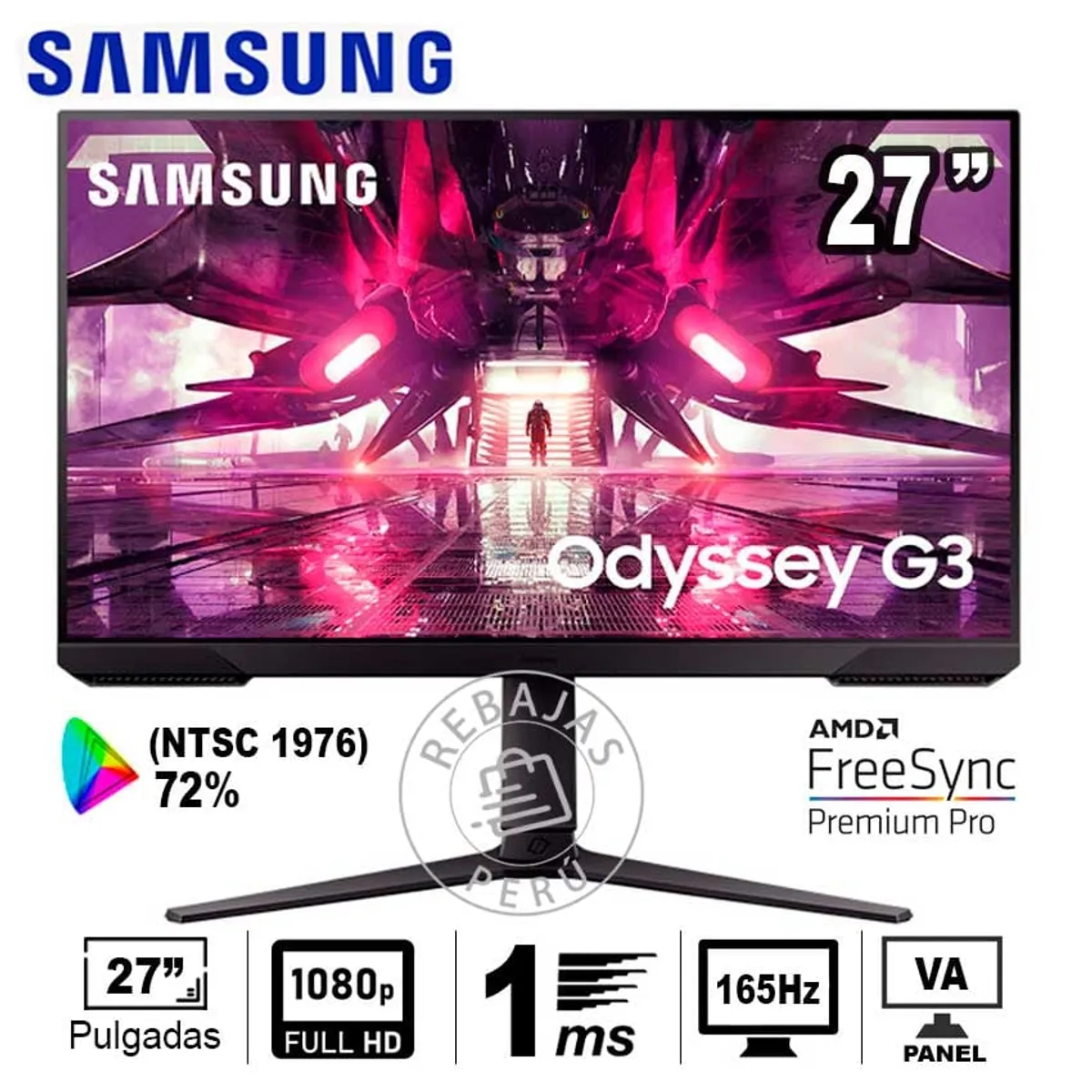 SAMSUNG - Monitor Samsung 27 Odyssey G3 FHD 165Hz 1ms FreeSync Gaming
