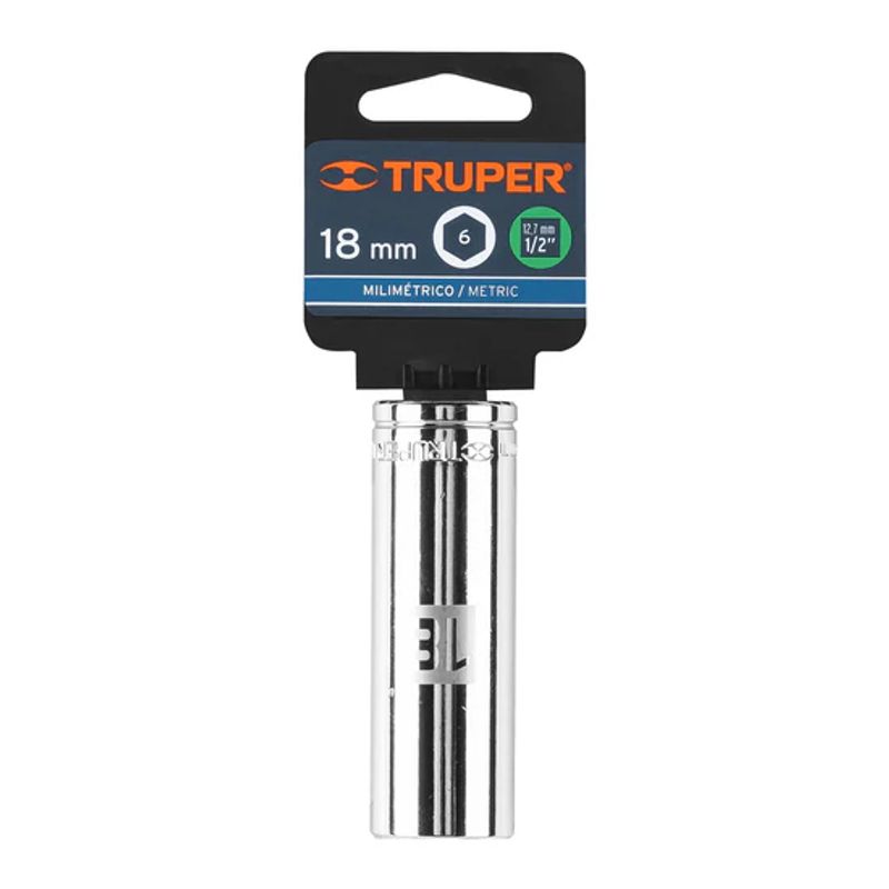 TRUPER - Dado largo de 18 mm, 6 puntas, cuadro 1/2pulg