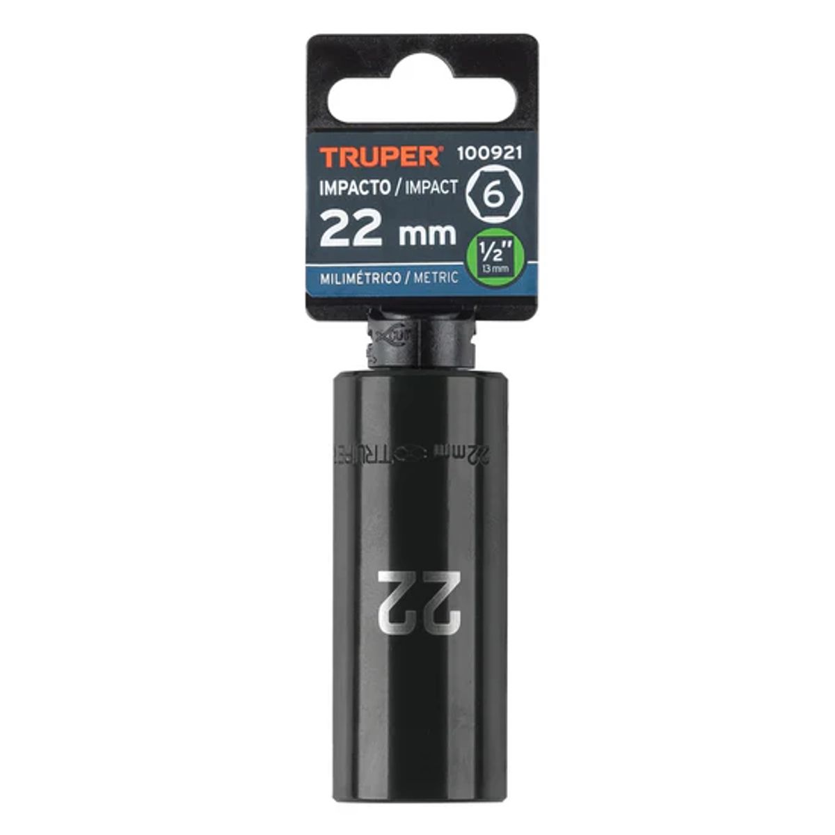 TRUPER - Dado largo impacto de 22 mm, 6 puntas, cuadro 1/2pulg