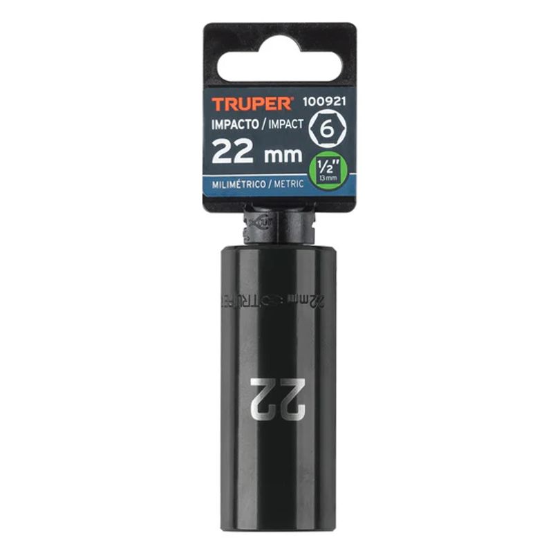 TRUPER - Dado largo impacto de 22 mm, 6 puntas, cuadro 1/2pulg