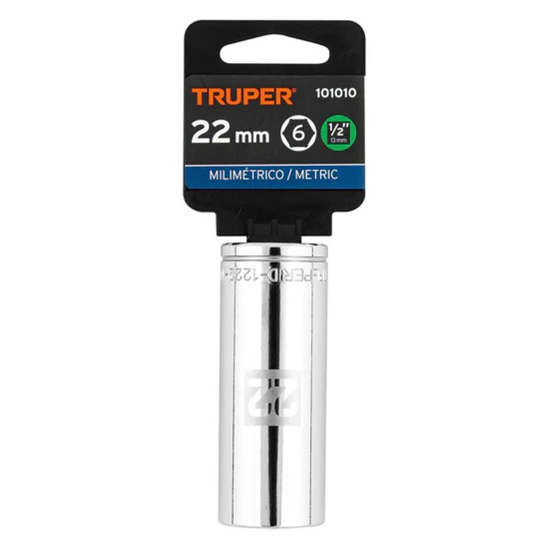 TRUPER - Dado tubular hexagonal encastre 1/2pulg de 22 mm