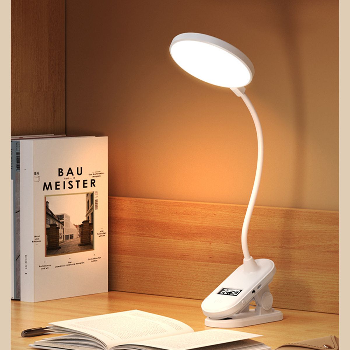 GENERICO - Lampara Inalámbrica circular Con Clip 3 Tonos De Luz+ reloj