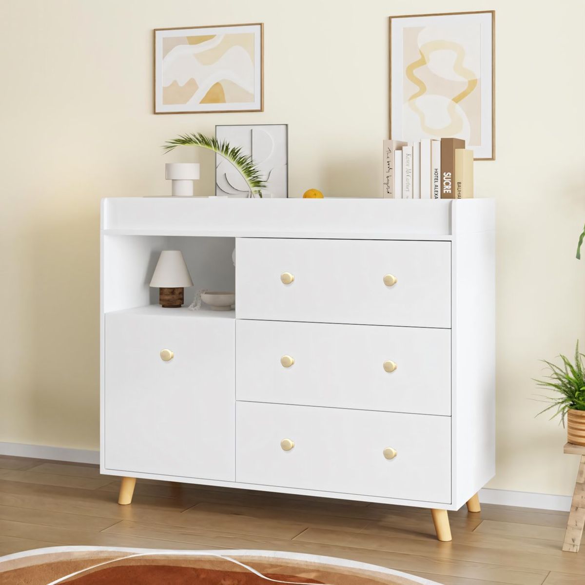 GENERICO - Cómoda Cambiador Para Bebé Siena 4 Cajones Blanco 120 cm Huk