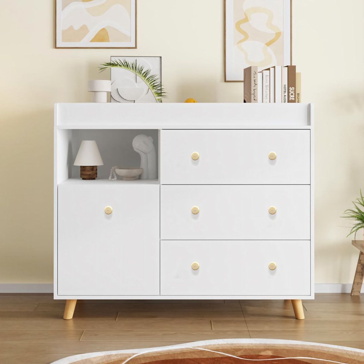 GENERICO - Cómoda Cambiador Para Bebé Siena 4 Cajones Blanco 120 cm Huk