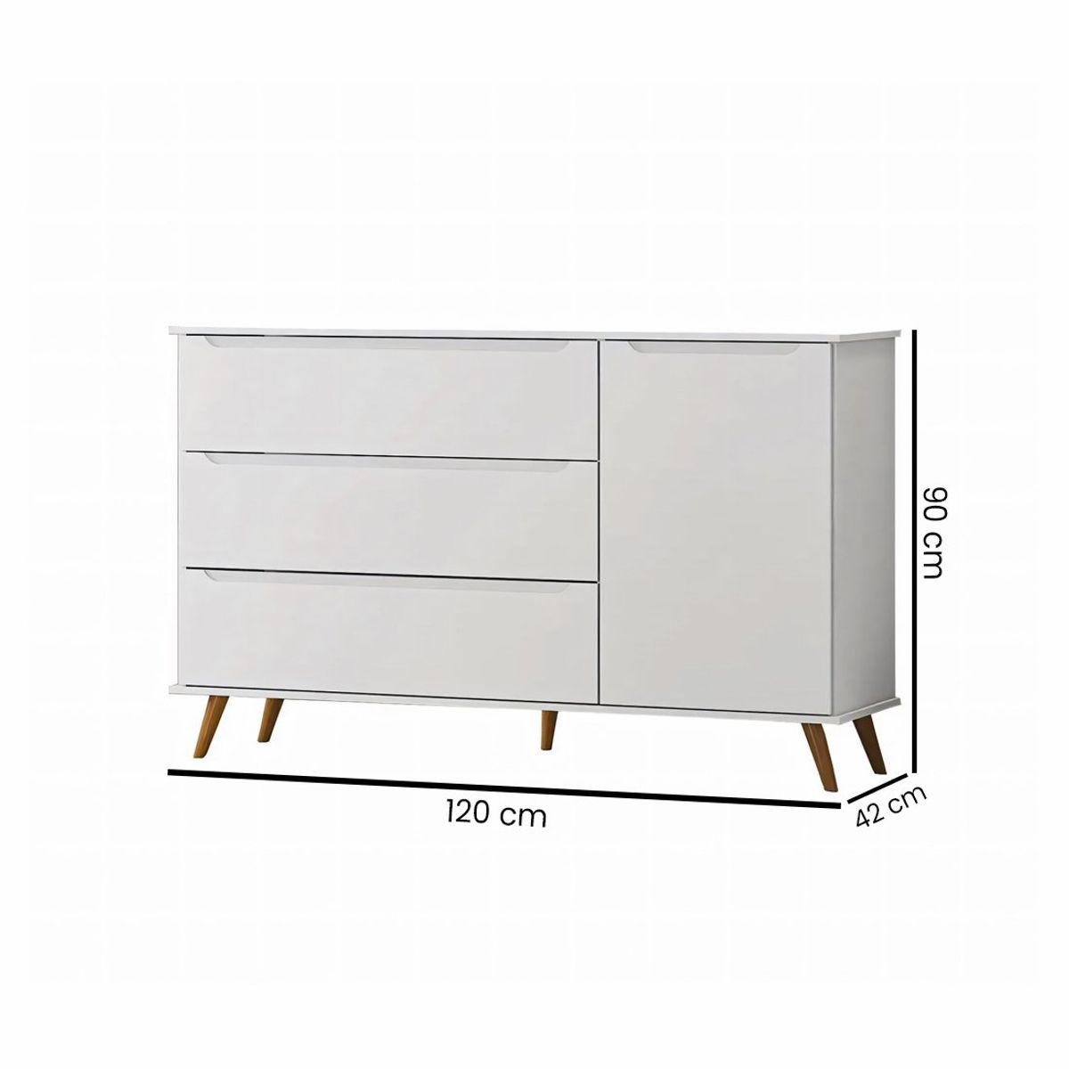 GENERICO - Cómoda Para Bebé Nordik 3 Cajones y 1 Gabinete Blanco 120 cm Huk
