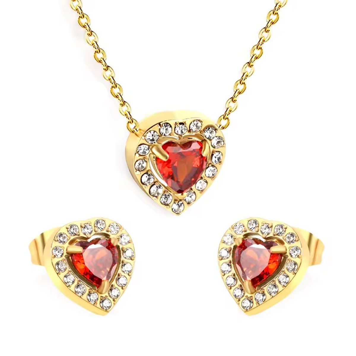 LA TIENDA 88 JOYAS Y ACCESORIOS - La Tienda 88 - Set Collar y Aretes Mujer Corazón Amor - Rojo