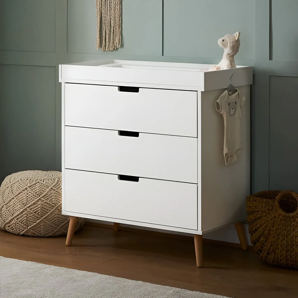 GENERICO - Cómoda Cambiador Para Bebé Maya 3 Cajones Blanco 75 cm Huk